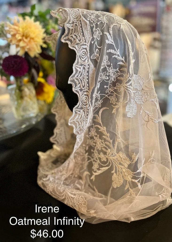 Oatmeal off white traditional Catholic infinity chapel veil