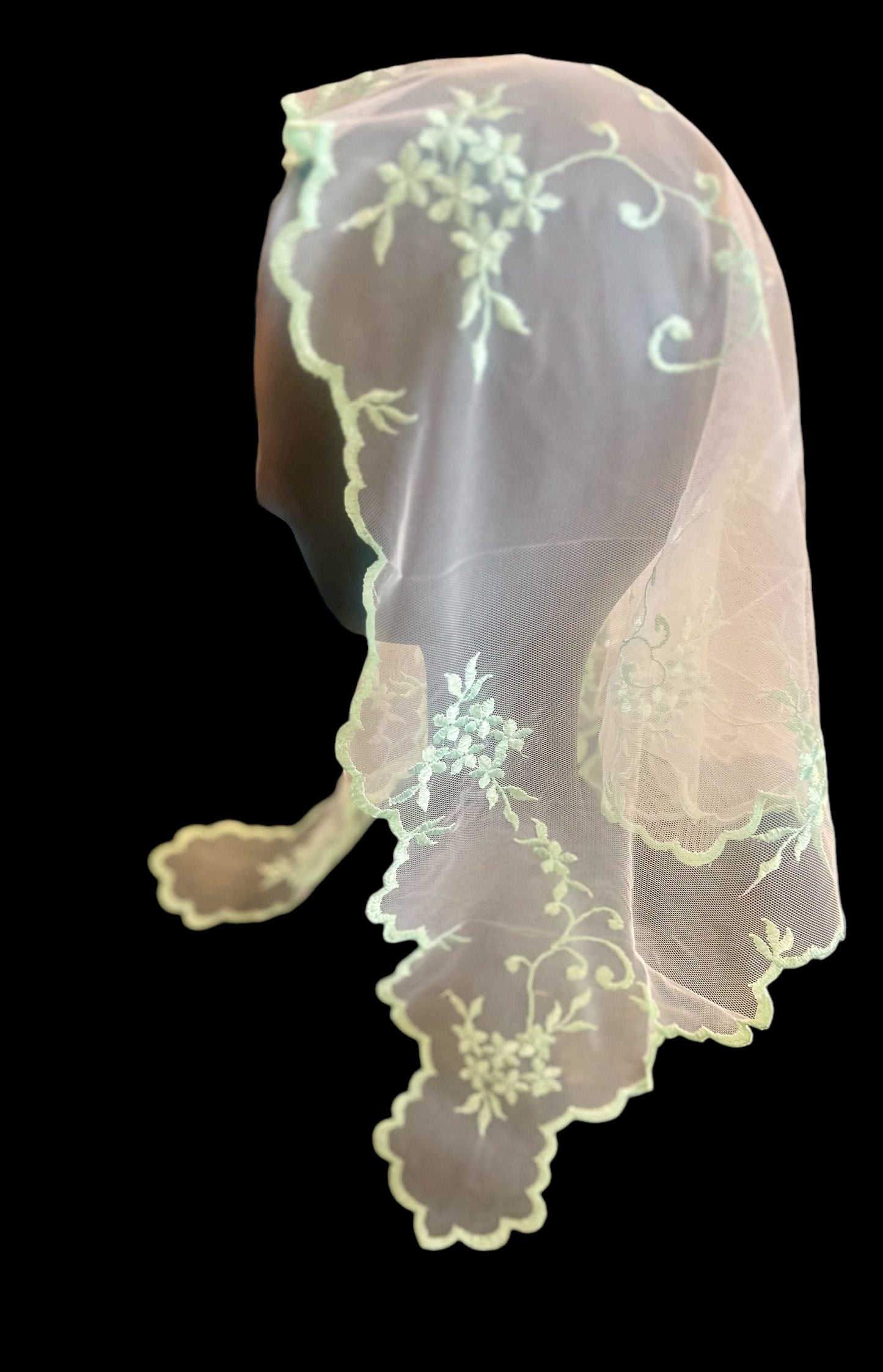 Mint and White traditional latin mass chapel veil mantilla