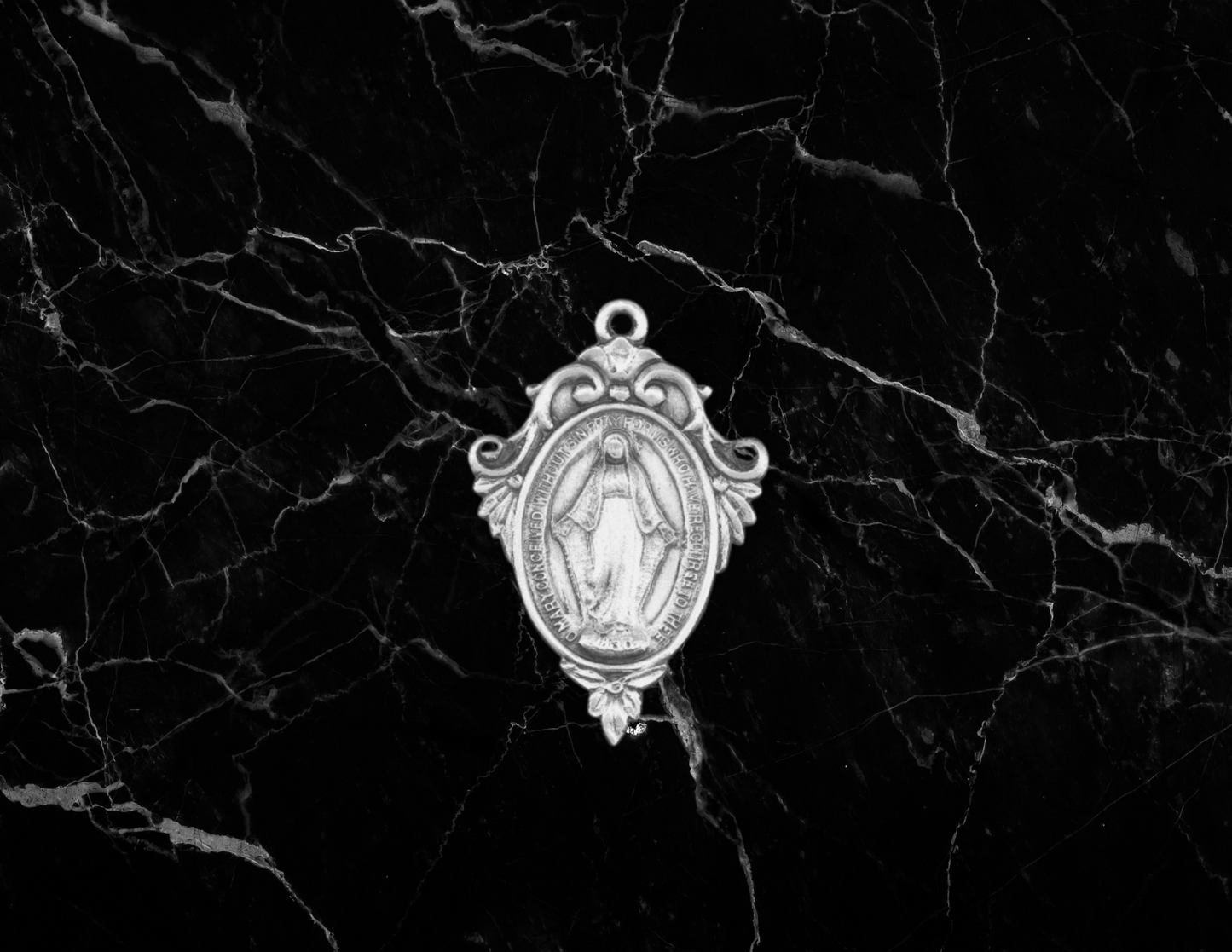 Sterling Silver Miraculous Medal with Ornate Boarder
