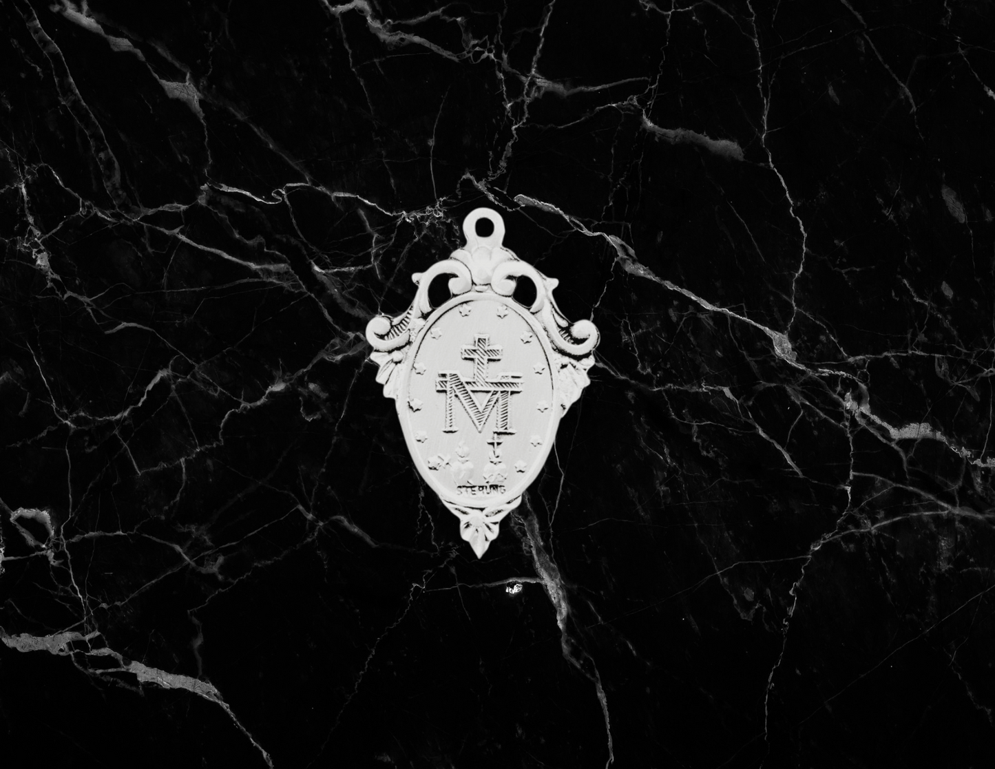 Sterling Silver Miraculous Medal with Ornate Boarder