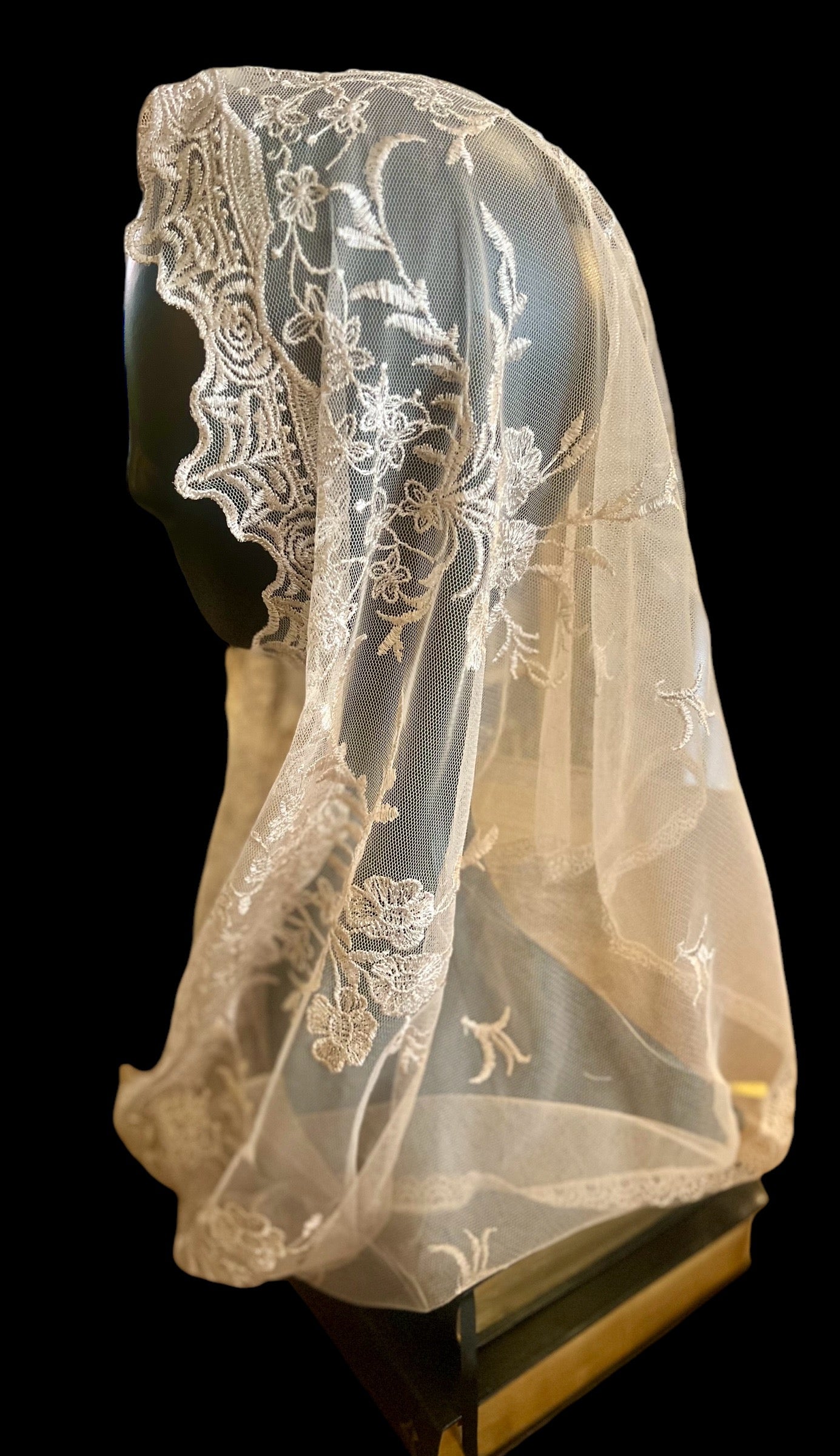 Oatmeal off white traditional Catholic infinity chapel veil