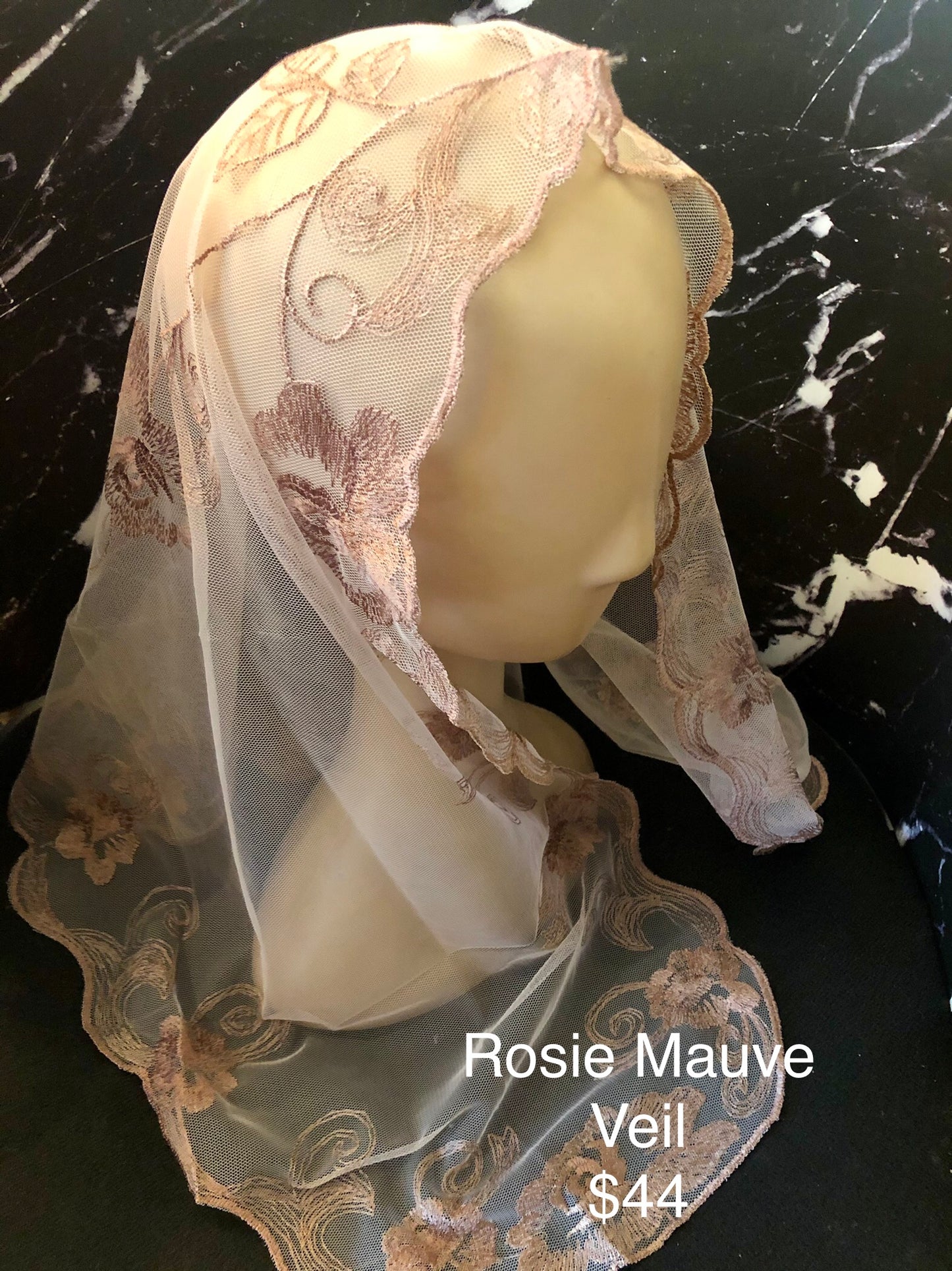 Pink mauve traditional Catholic chapel veil
