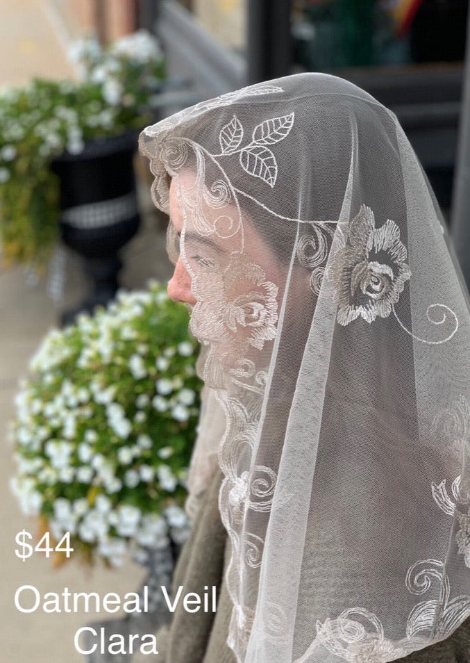 Oatmeal off white traditional Catholic chapel veil