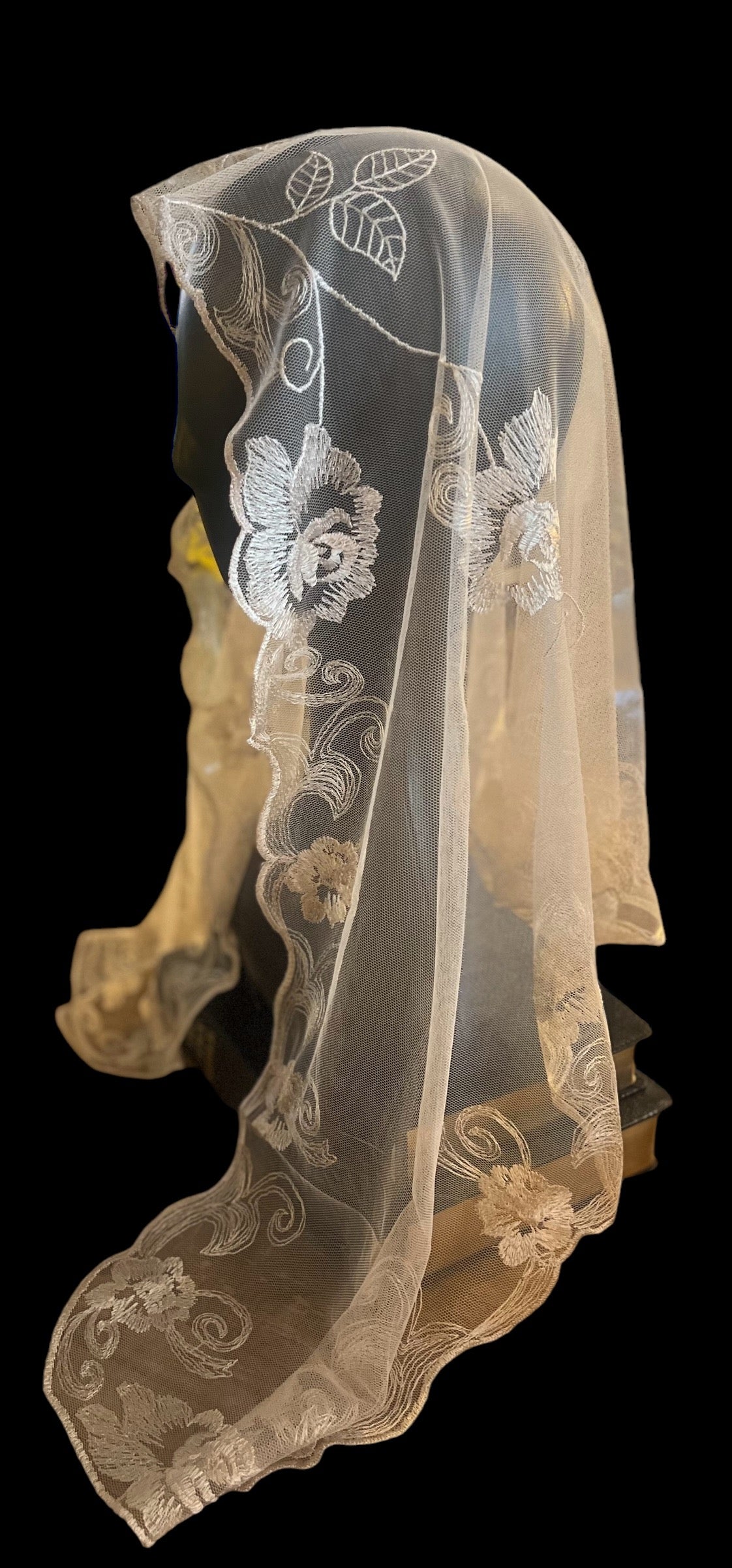 Oatmeal off white traditional Catholic chapel veil mantilla
