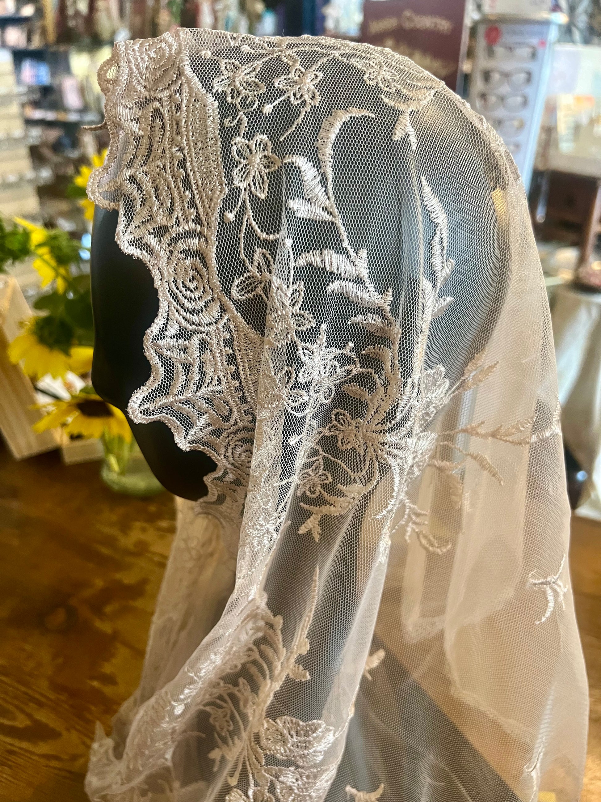 Oatmeal off white traditional Catholic infinity chapel veil