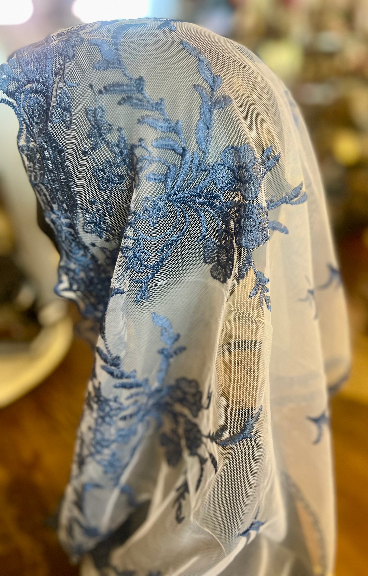 Blue and white traditional Catholic chapel veil mantilla