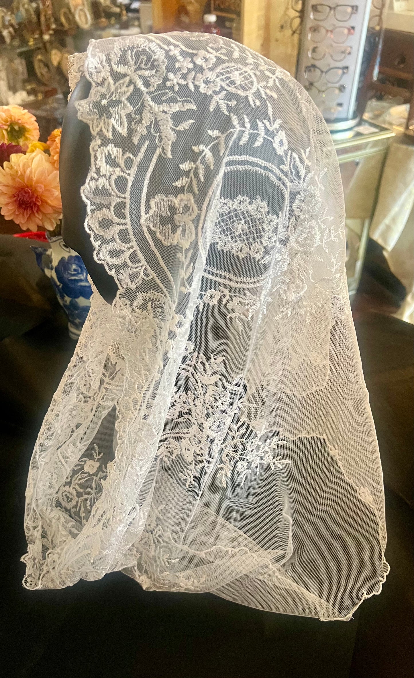 White infinity traditional latin mass chapel veil mantilla