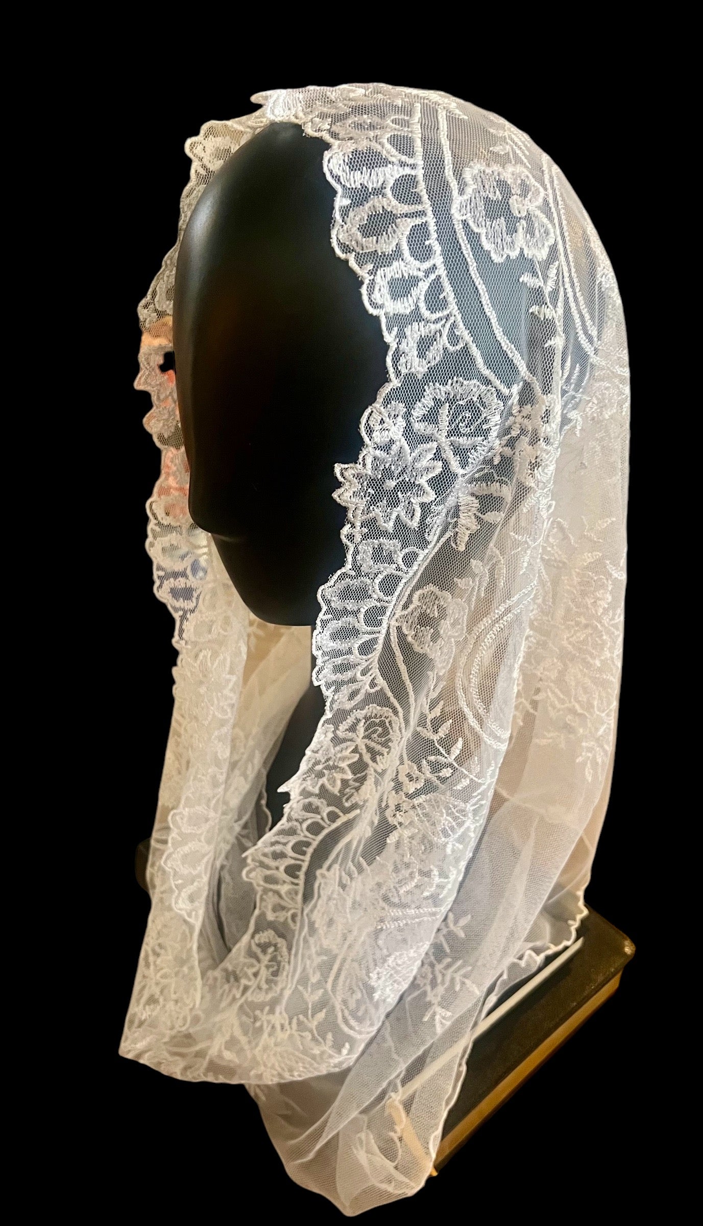 White infinity traditional latin mass chapel veil mantilla