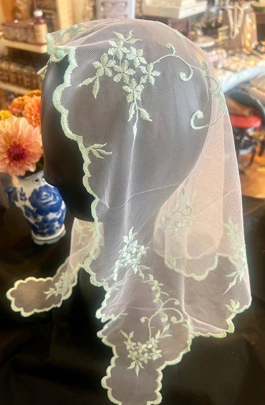 Mint and White traditional latin mass chapel veil mantilla