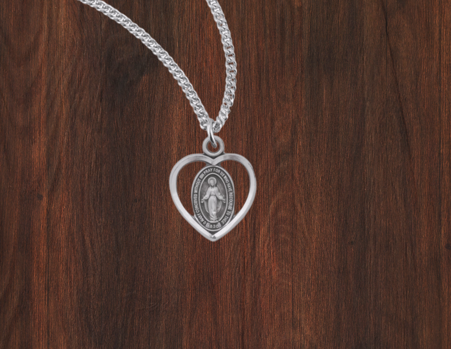 Sterling Silver Heart Framed Miraculous Medal