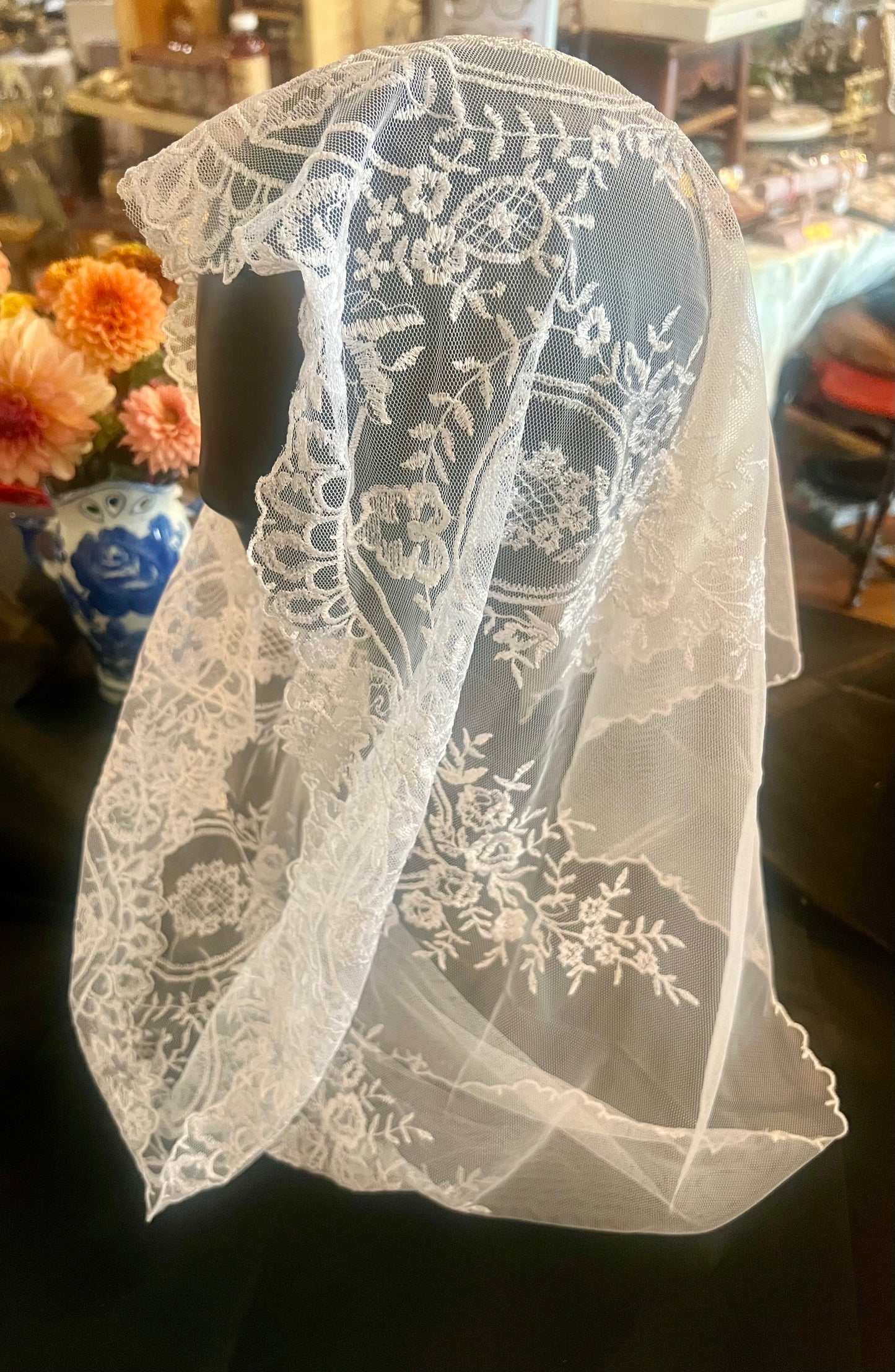 White infinity traditional latin mass chapel veil mantilla