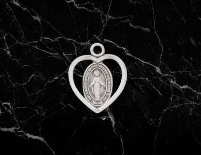 Sterling Silver Heart Framed Miraculous Medal