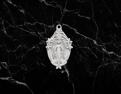 Sterling Silver Miraculous Medal with Floral Boarder