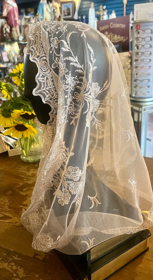 Oatmeal off white traditional Catholic infinity chapel veil