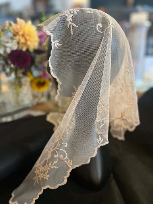 Tan traditional latin mass chapel veil mantilla