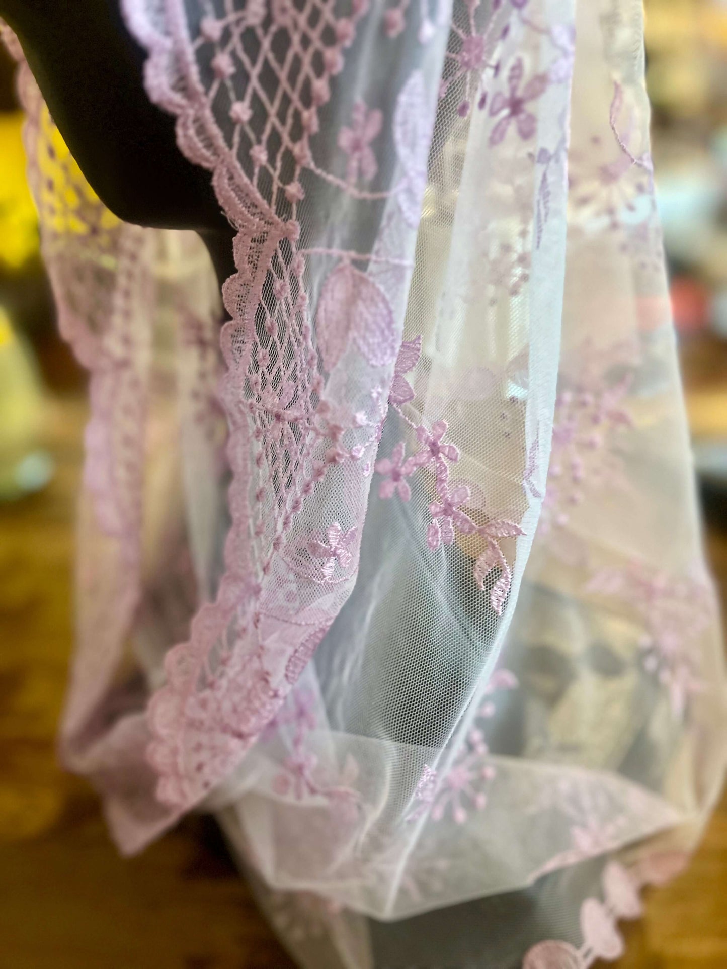 White and Lilac traditional latin mass chapel veil mantilla
