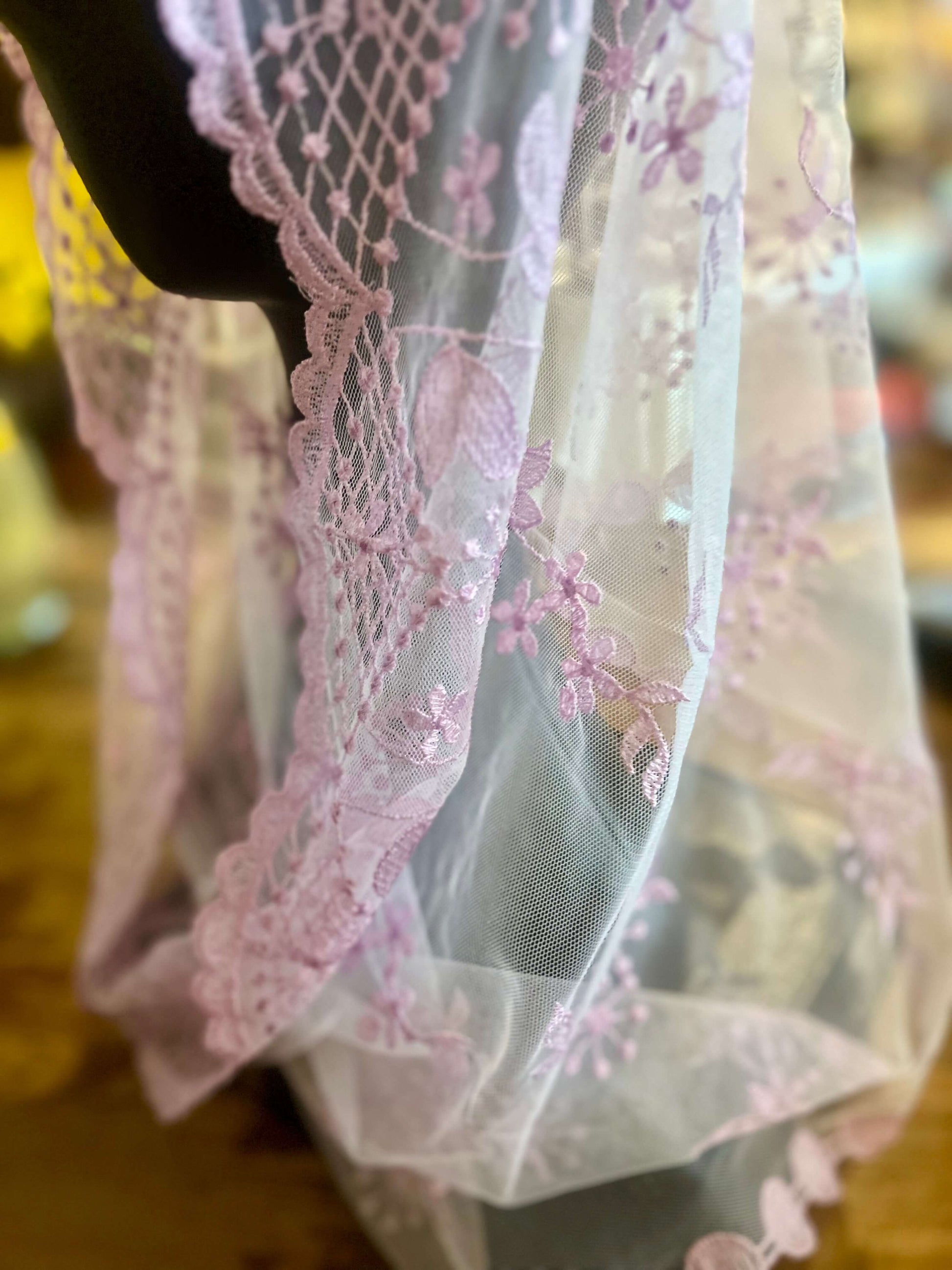 White and Lilac traditional latin mass chapel veil mantilla